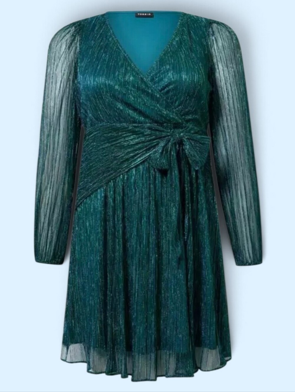 Torrid Plus Size Surplice Tie Wrap Wiast Mini Dress 3x Blue and Green.